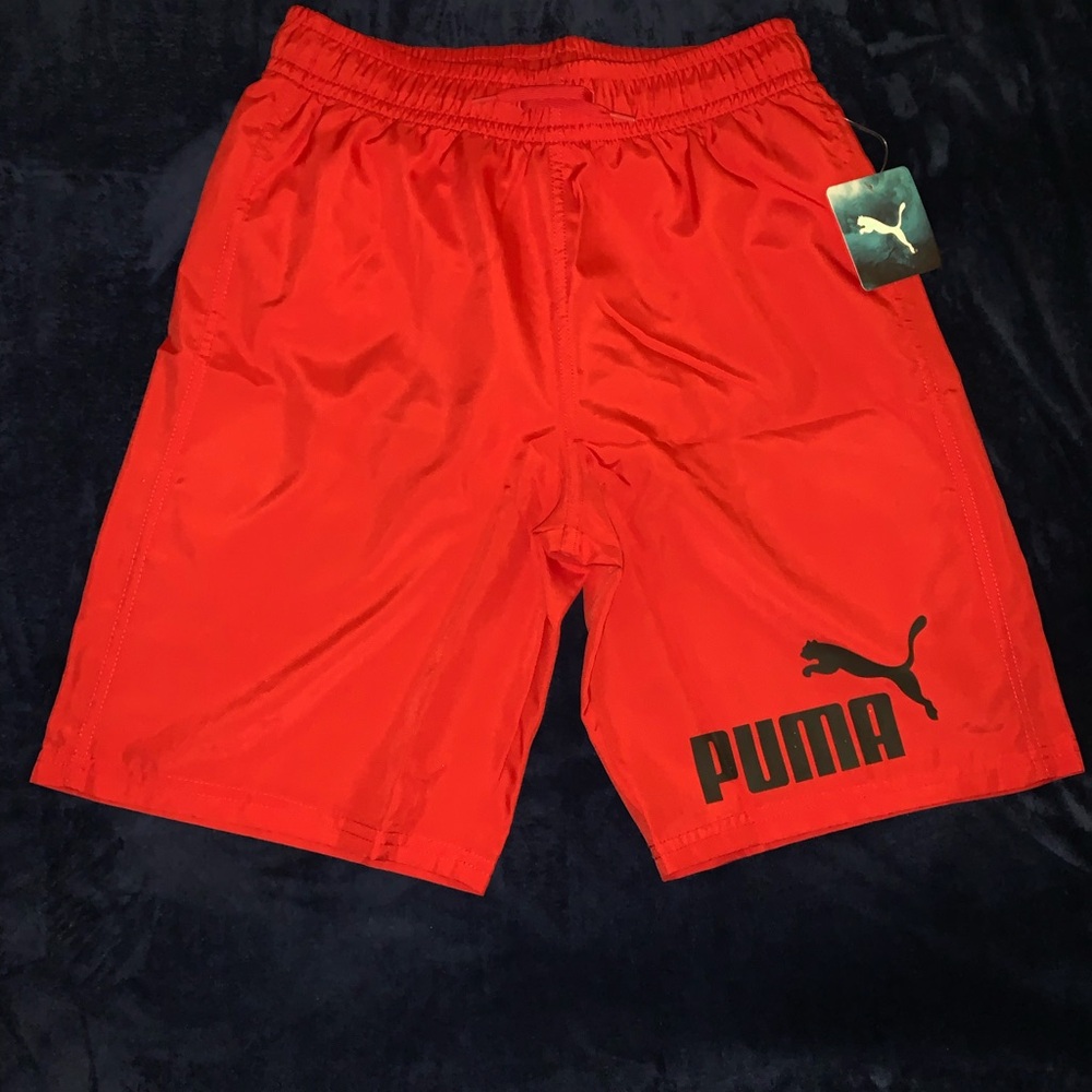 Puma Kids Bright Red Athletic Shorts with Black Logo